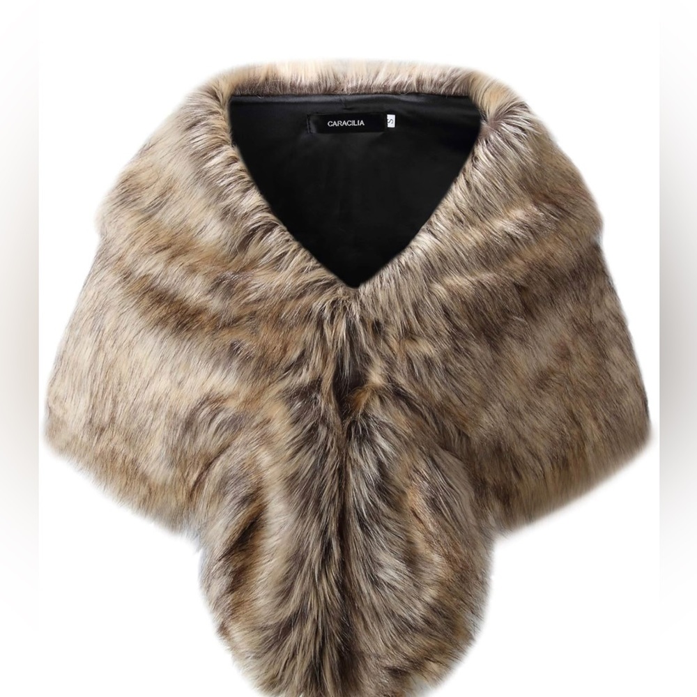 Caracilia Faux Fur Shawl Wrap Stole Shrug Winter Bridal Wedding Cover Up